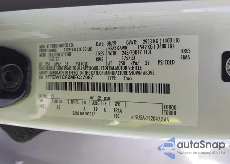 2021 Ford F-150 Xl z USA, uszkodzony, nr VIN 1FTEW1CP2MFC47087